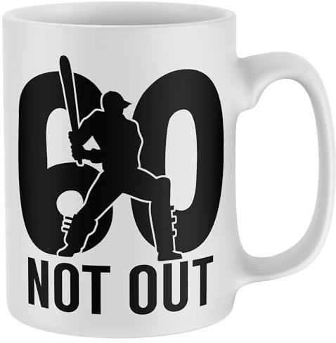 Purple Print House 60 Not Out Birthday Mug Funny Sixty Cricket Gift For Dad Sixtieth Coffee Cup 60th Birthday