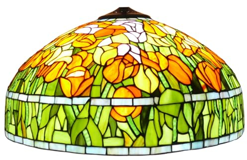BOTOWI 20 Inch Tiffany Stained Glass Single Lampshade Red tulip Blue wisteria Table Lamp Shade Pendant Hanging Light Fixture Floor lamp Replacement only,Tulip