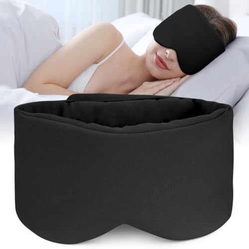 Hilph Schlafmaske Verdunkelung mit Klettverschluss, Schlafmaske für Damen und Herren, Augenmaske zum Schlafen Schwarze Weiche Augenabdeckung zum Schlafen - Atmungsaktiver