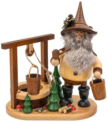 Drechselwerkstatt Uhlig DWU | Räuchermännchen Räuchermann aus dem Erzgebirge | Weihnachten Weihnachtsdeko Handwerkskunst | Erzwichtel 26 cm | am Brunnen