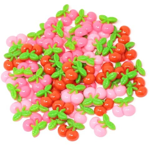 Honbay 60PCS Sweet Cherry Flatback Resin Charms Cartoon Small Cherry Slime Charms Appealing Fruit Resin Embellishments Cute Fruit Food Resin Cabochons Decoration Accessories - 3 Colors