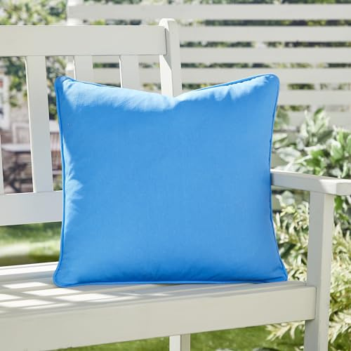 Fusion Outdoor Cushion – Plain Blue 43x43cm Garden Pillow – UV & Water Resistant – 100% Cotton with Filling – Piped Edge – Durable Decorative Cushion for Patio, Bench or Outdoor Seating
