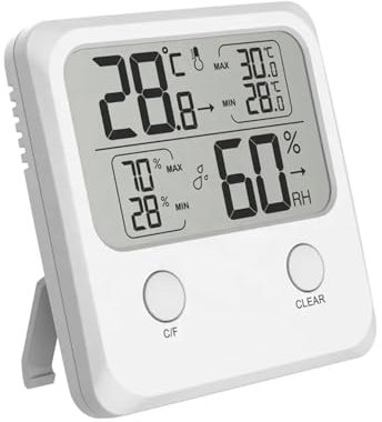 Serenestock Digital Indoor Hygrometer Thermometer Room Thermometer- LCD Screen Temperature and Humidity Gauge C/F Switchable Meter Baby Basement Greenhouse Outdoor & Clock