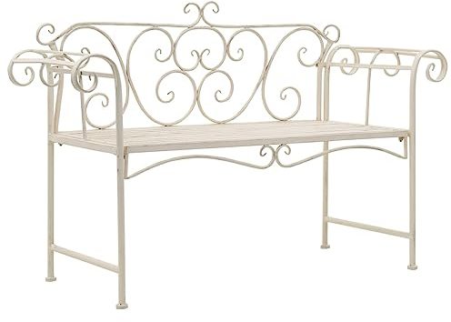 Gecheer Metall-Gartenbank Metallbank Vintage-Stil Mit feinen, dekorativen Details,Garderobenbank Parkbank Flurbank Esszimmerbank Gartenmöbel Ruhebank 132 x 46 x 85 cm,Metall Antik