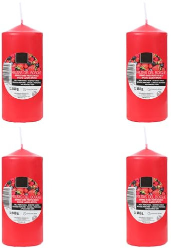 Set de 4 Candele Profumate Frutti di Bosco, Candela Rosso a Colonna Profumada 11x4.7cm, Candela Profumada 25 Ore di Combustione