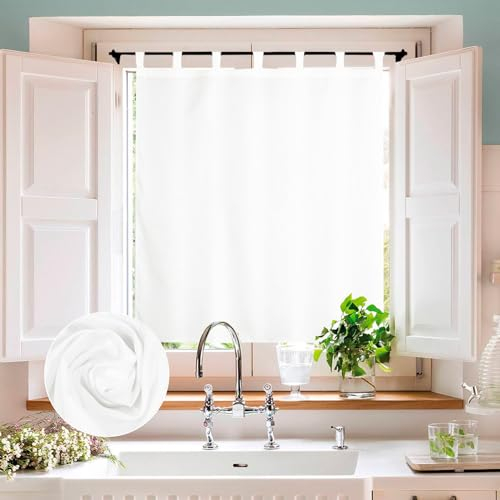 BOD HOME, Cortinas de Cocina Translúcidas, 1 Pieza, 140x140cm, Modernas y Elegantes, Cortinas Media Altura, Accesorios para Cocina, Poliéster, Variedad Colores Lisos, Decoraciones Ventana, Blanco