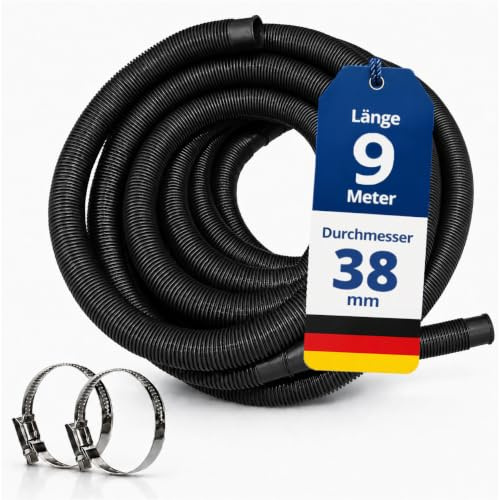 HAF Poolschlauch Schwarz (Ø 38mm / 9m Länge) – Schwimmbadschlauch für Sandfilteranlage und Poolpumpe – UV-beständig und chlorbeständig – Solarschlauch für Aufstellpool, Einbaupool und Schwimmbad