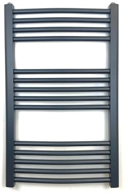 Greened House Anthracite Curved Heated Towel Rail W500mm x H800mm Flat Central Heating Wall Mounted Towel Radiator, AC580