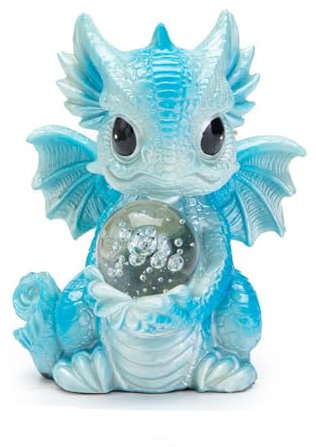 FIYSON Drachen Figuren Gartendeko für Draußen, Lustig Dragons Statue mit Glühende Kristallkugel, 9cm Garten Drache Figur, wasserdichte Kunstharz Glücksdrache für Männer Frauen Mama Geburtstag (Blau)