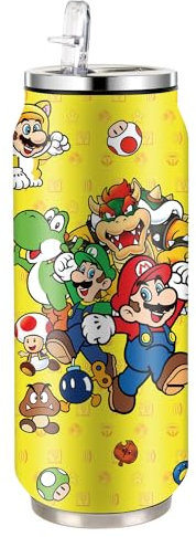 MAJEQZGY Mario Botella de agua de acero inoxidable 500 ml plegable botellas de agua deportivas de acero inoxidable con pajita reutilizable para gimnasio, viajes, deportes (moneda dorada)