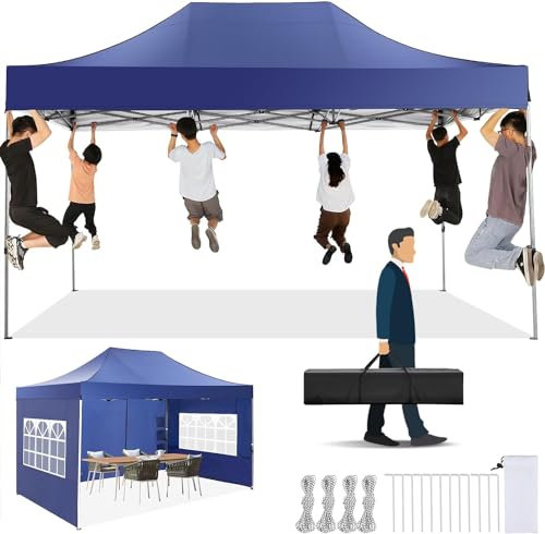 COBIZI Pavillon 3x4,5 Faltpavillon Wasserdicht Stabil Winterfest mit 4 seitenwänden, Partyzelt Das Spitzdach Gartenpavillon Outdoor Faltbar UV-Schutz, Tiefes Blau