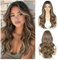 Sapphirewigs Braune Perücke Lace Front 13x4 Highlight Synthetische Perücken Körper Welle Lace Front Haare Vorgezupfte Tägliche Wear Party Datum Weihnachten 22 inch