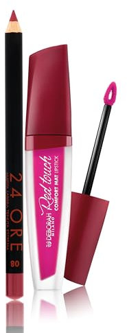 Deborah Milano -Set Makeup Red Touch Lipstick Rossetto Liquido Matte, 17 Fashion Pink, Colore Intenso e No Transfer, 4.5gr, e Matita Labbra 24Ore, 08 Fuchsia, Anti-sbavature e Ultra-pigmentata, 1.5gr