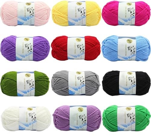 XIAQICA Cotone per Uncinetto 12 Colori x 50 g Lana Gomitoli, Acrylico Filo per Uncinetto, Gomitolo di Lana per DIY Uncinetto e Lavori a Maglia, per Principianti e Adulti