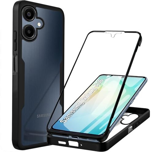 Coque pour Samsung A06 4G Antichoc Housse Galaxy A06 Coque avec Protège-écran 360 Full Body Protection Etui Robuste Double Face Transparent TPU Case Intégrale Coque pour Samsung Galaxy A06 - Noir