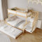 Merax Etagenbett Kinderbett 90x200 & 120x200 cm für 3 Kinder, Hochbett mit Ausziehbett & Stauraum Treppe & Kleiderschrank & Regal, Funktionsbett Stockbett mit Rausfallschutz, Jugendbett, Weiß&Natur