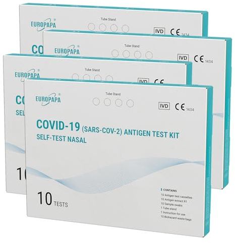 EUROPAPA® 40x Corona Laientest Selbsttest Covid-19 Antigentest auf SARS-CoV-2 Schnelltest zur Eigenanwendung Testkassete Probentupfer Antigenextrakt einzelverpackt