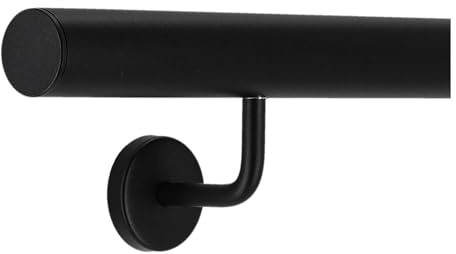 TIBU Handlauf Aluminium Schwarz Geländer 30-600cm Wandhandlauf Treppe gewinkelte Edelstahlhalter, Länge 380 cm mit 4 Halter und gerade Kappe