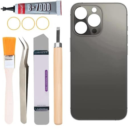 Yuntunele Back Covers Glass Replacement Compatible with iPhone 13 Pro All Carriers with Repairing Tool Kits (Black)