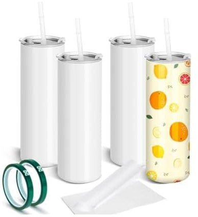 VENEKA 4 Pack Sublimation Tumblers Blank Tight Straight, Double Wall Insulated Sublimation Tumblers for Glass Heat Press Oven
