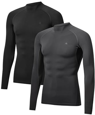 DANISH ENDURANCE Kompressions Shirt Herren, Laufshirt Langarm, 2er Pack | Funktionsshirt, Rashguard, Schnelltrocknend & Atmungsaktiv mit Muskelkompression für Training, Laufen & Fitnessstudio