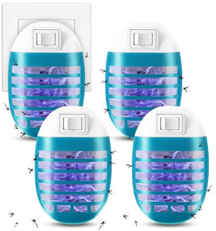 4PCS Lampada Antizanzare Elettrica, Luce UV Lampada Antizanzare per Zanzare, Mosche e Falene, Risparmio Energetico, Elettrico da Presa Trappola Zanzara Interno Casa e Uffic