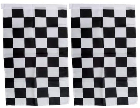 DIYEAH 2 Stück Rennflaggen Zielflaggen Polyester 100 X 62cm Schwarz Weiß Kariert Handfahnen Motorsport Rennen Party Dekoration