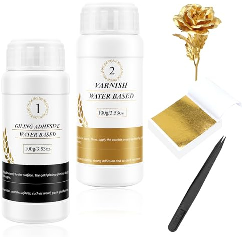 HASAIKA® Anlegemilch für Blattgold, Blattgold Kleber Set, DIY-Vergoldungszubehör für Kunst, Handwerk, Möbel und Dekoration