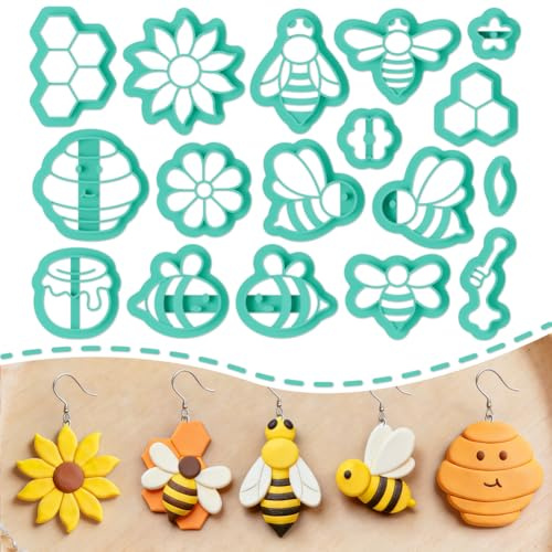 ORIGACH 17 Stück Bienenmuster Polymer Clay Ausstecher Ohrringe | Polymer Clay Cutters Mit Aufbewahrungsbox Geometrische Modelliermasse-Ausstecher für Schmuckherstellung DIY Ohrringe