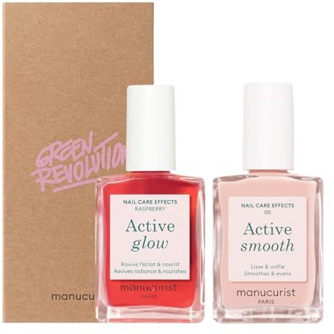 Manucurist Active Icons Duo Smooth 00 & Glow Raspberry Set | Nail strengthener polish duo with Active Smooth 00 and Active Glow Raspberry. No lamp, gifts for women