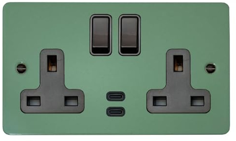 G&H FSG913B Flat Plate Sage Green 2 Gang Double 13A Plug Socket Dual 4.2A USB C