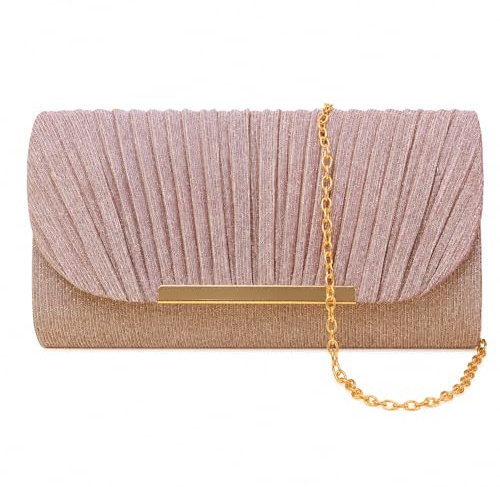 BORISCA Clutch Bags for Prom With Detachable Chain, Shell-Textured Flap Handbags for Women, Glitter Clutch Bags Suit Weddings, Brides, Balls, Parties