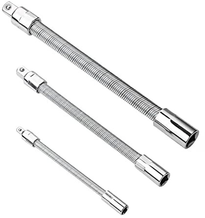 Aramox 3Pcs Flexible Socket Extension Cables Plated Steel Flexible Drill Extension Set 1 4 3 8 1 2 Inch Bending Access for Tight Corners Auto Repair Furniture Assembly