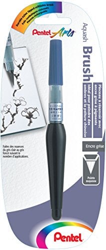 Pentel - FRH - Pinceau à réserve d'encre - Poils synthétiques - Pointe moyenne - 10 ml - Gris