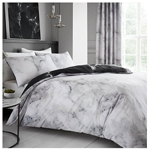 GAVENO CAVAILIA Cavailia Luxurious MARBLE Bed Set with Duvet Cover and Pillow Cases, Polyester-Cotton, White, Super-King, white-marble