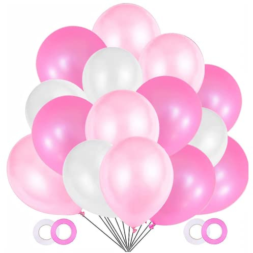 Palloncini Rosa e Bianchi,100 Palloncini Elio Battesimo Perlati 12 Pollici per Festa, Compleanno, Matrimonio Anniversario,Battesimo Bimba,Prima Comunione Bambina,Laurea Decorativi