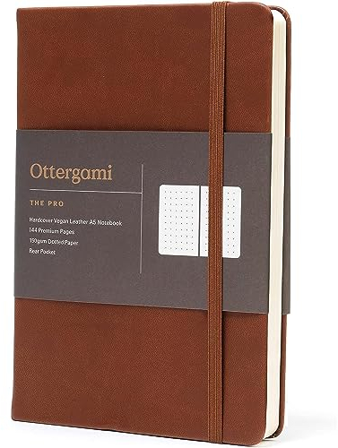 Ottergami Bullet Journal Notizbuch gepunktet - Hochwertiges, dickes Papier mit 150 g/m² und 144 Seiten - The Pro Notizbuch A5 dotted Bulletjournal mit Punktraster - Veganer Ledereinband
