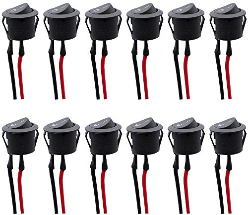 NewZC 12 Stück Ein/Ausschalter Runder Wippschalter 2 Pin 6(4) A AC250V/10A AC125V SPST für Horn KFZ Auto Armaturenbrett Boot - 20 MM Montageloch