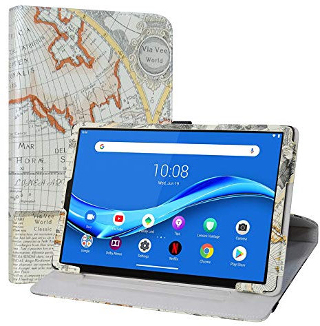 LiuShan per Smart Tab M10 Plus Custodia, 360 Gradi di Rotazione Custodia in Pelle PU con Supporto Caso per 10.3 Lenovo Smart Tab M10 Plus/Tab M10 FHD Plus (2nd Gen) TB-X606F Tablet,Map White