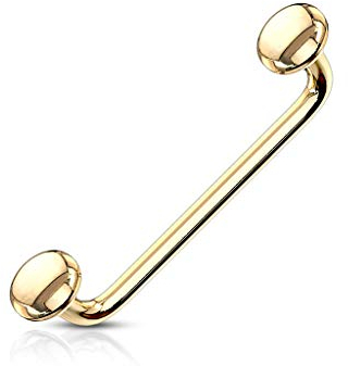 Paula & Fritz® Oberflächen-Piercing Surfacepiercing Barbell 90 Grad Schlangenaugen Chirurgenstahl 16mm Stab-länge 1,2 mm Stab-Dicke Gold Bar