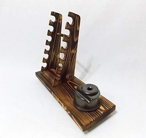 Handcrafted wood & ceramic Calligraphy inkwell Pen rack holder desk top ink fountain dip display stand