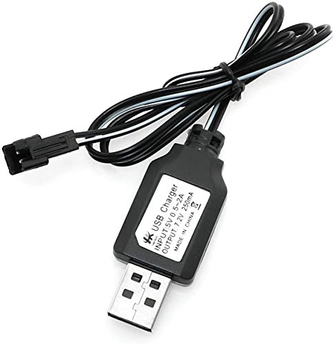 YUNIQUE GREEN-CLEAN-POWER - USB Charging Cable SM-2P 250mAh | For 7.2V Ni-Mh Batteries of RC Cars, RC Helicopters | Fast Charging, Over 18 Minutes of Play, sm-2p charger, Plastic