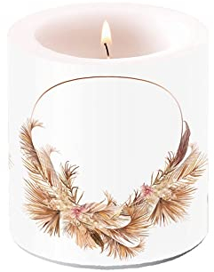 Miss Lovely Stumpen-Kerze Windlicht mit Pampas-Gras Potpourri Ring Blumen Trocken-Blumen Blumen-Ring Gräser Natural Living beige Taupe & Gold Tisch-Dekoration Kerzen Frühling Sommer Ostern