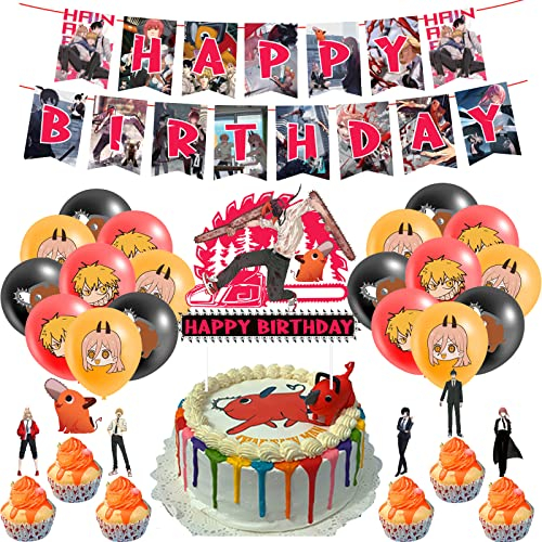 Birthday Party Supplies Chainsaw Man Balloon Decorations Chainsaw Man Banner Happy Birthday Chainsaw Man Birthday Cake Toppers Chainsaw Man Birthday Decoration Chainsaw Man Balloons Birthday