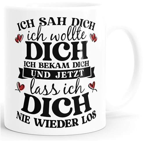 Moonworks® Kaffee-Tasse Spruch Liebe Ich sah dich und jetzt lass ich dich nie wieder los Geschenkidee Partner Verliebte weiß standard