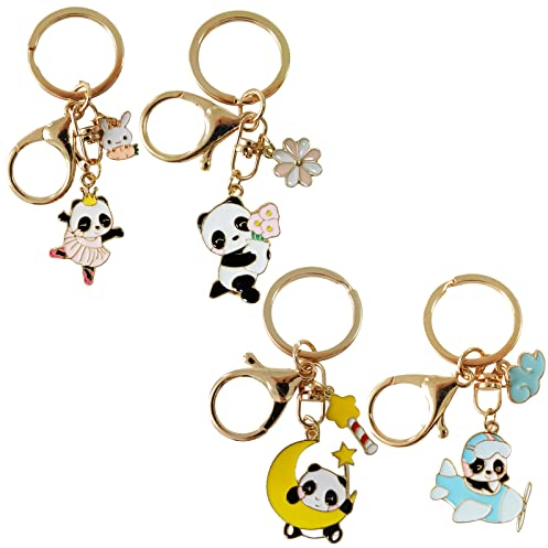 Hoshisea 4 Stück Cartoon Schlüsselbund, Panda-Verzierung, Kleiner Panda Anhänger, Panda Schlüsselanhänger, für Schlüsselanhängern, Geldbörse Dekoration