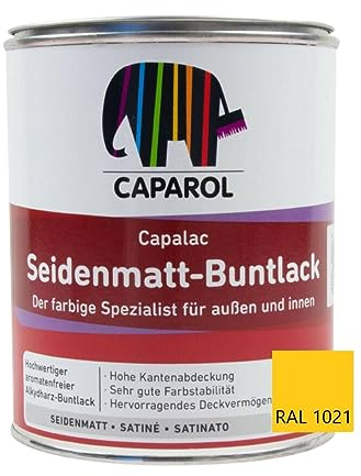Caparol Capalac Seidenmatt-Buntlack – Hochwertiger Bautenlack in RAL 1021 Rapsgelb für langlebige und strahlend schöne Oberflächen (375 ml)