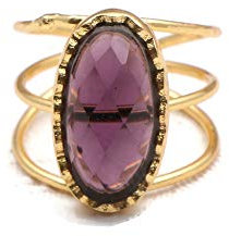 Anello regolabile con ametista viola con pietra preziosa | Anello in ottone placcato oro fatto a mano per donna | Anello all'ingrosso taglio a scacchi ovale | 106007A, Ottone, Ametista viola