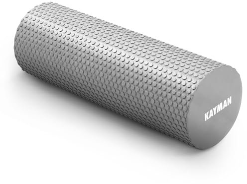 KAYMAN Sports Foam Roller Sports Recovery, Deep Tissue Muscle Tension Relief & Circulation Increase Portable & Lightweight Self Massager for Back, Legs, Gym, Pilates & Yoga EVA 44.5 x 15cm (Grey)