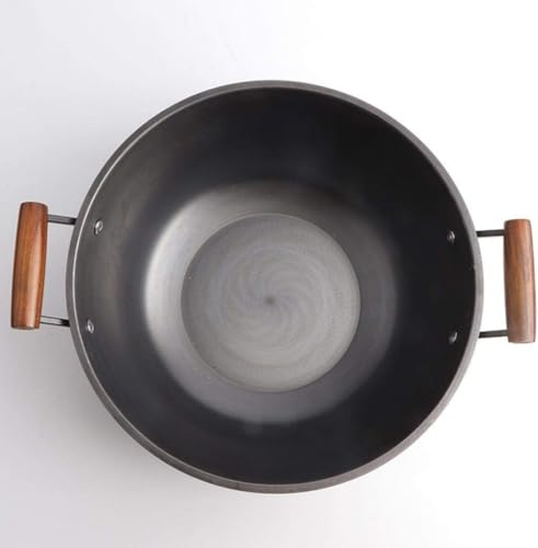 CGLTD Wooden lid Non-Stick cast Iron pan uncoated Gift Pot cast Iron Stainless stew Pot cast Iron pan wok-40cm